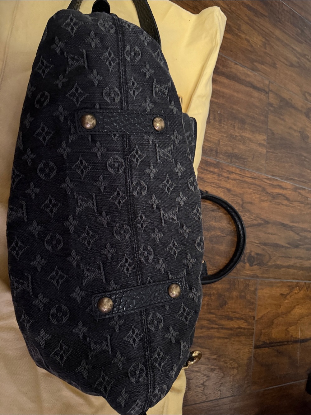 Louis Vuitton Black Monogram Denim Shoulder Bag with Gold Hardware EUC - Picture 9 of 9